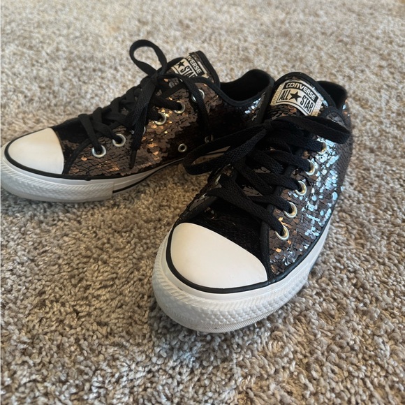 Converse Black and Silver Sequin Sneakers - Picture 1 of 9